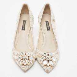 Pre Owned Dolce & Gabbana White Mesh and Lace Bellucci Pumps Size 37