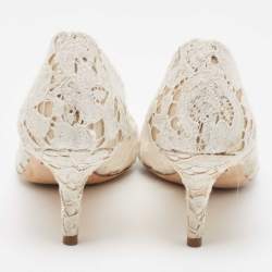 Pre Owned Dolce & Gabbana White Mesh and Lace Bellucci Pumps Size 37