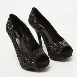 Pre Owned Dolce & Gabbana Black Satin Embellishments Pumps Size 38