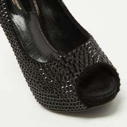 Pre Owned Dolce & Gabbana Black Satin Embellishments Pumps Size 38