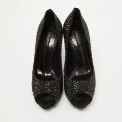 Pre Owned Dolce & Gabbana Black Satin Embellishments Pumps Size 38