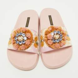 مملوكة مسبقًا Dolce Gabbana Pink Jacquard Fabric Embellished Slides Size 36