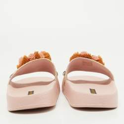 مملوكة مسبقًا Dolce Gabbana Pink Jacquard Fabric Embellished Slides Size 36