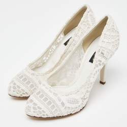 Pre Owned Dolce & Gabbana White Lace Pumps Size 37