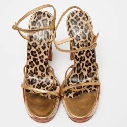 Pre Owned Dolce & Gabbana Gold Leather Platform Ankle Strap Sandals Size 38