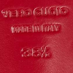 Pre Owned Dolce & Gabbana Black/White Checkered Fabric Ankle Wrap Wedge Sandals Size 38.5