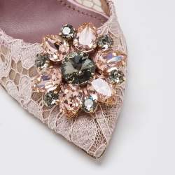 Pre Owned Dolce & Gabbana Purple Lace Crystal Embellishments Pointed Toe Pumps Size 39