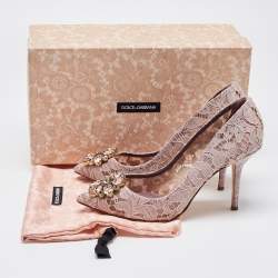 Pre Owned Dolce & Gabbana Purple Lace Crystal Embellishments Pointed Toe Pumps Size 39