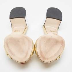 Pre Owned Dolce & Gabbana Gold Leather Knot Detail Mirrored Heel Slide Sandals Size 38