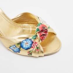 Pre Owned Dolce & Gabbana Gold Leather Knot Detail Mirrored Heel Slide Sandals Size 38