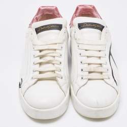 Pre Owned Dolce & Gabbana White/Mauve Leather Portofino Low Top Sneakers Size 38.5