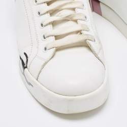 Pre Owned Dolce & Gabbana White/Mauve Leather Portofino Low Top Sneakers Size 38.5