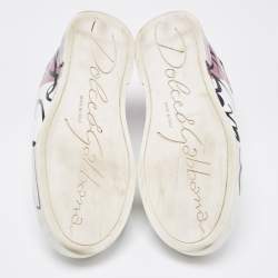 Pre Owned Dolce & Gabbana White/Mauve Leather Portofino Low Top Sneakers Size 38.5