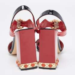 Pre Owned Dolce & Gabbana Tricolor Patent and Embossed Snakeskin Crystal Embellished Ankle Strap Sandals Size 40