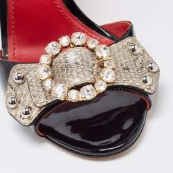 Pre Owned Dolce & Gabbana Tricolor Patent and Embossed Snakeskin Crystal Embellished Ankle Strap Sandals Size 40