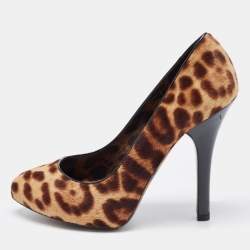 Dolce & Gabbana Brown/Beige Leopard Print Calf Hair Pumps Size 37.5