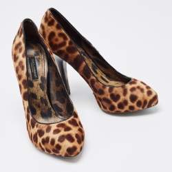 Dolce & Gabbana Brown/Beige Leopard Print Calf Hair Pumps Size 37.5