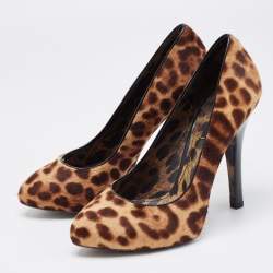 Dolce & Gabbana Brown/Beige Leopard Print Calf Hair Pumps Size 37.5