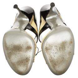 Pre Owned Dolce & Gabbana Beige Snakeskin And  Leather and  Lace Up Sandals Size 40