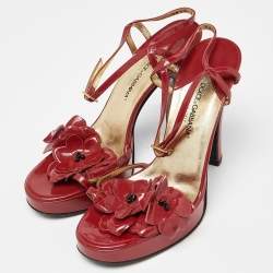 Dolce & Gabbana Red Patent Leather Flower Strappy Sandals Size 38