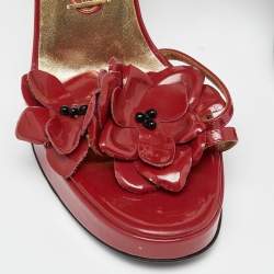 Dolce & Gabbana Red Patent Leather Flower Strappy Sandals Size 38