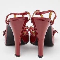 Dolce & Gabbana Red Patent Leather Flower Strappy Sandals Size 38