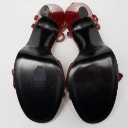 Dolce & Gabbana Red Patent Leather Flower Strappy Sandals Size 38