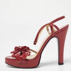 Dolce & Gabbana Red Patent Leather Flower Strappy Sandals Size 38