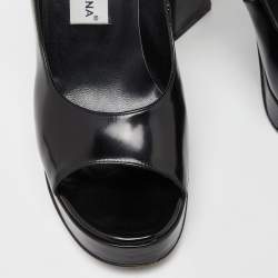 Pre Owned Dolce & Gabbana Black Patent Leather Block Heel Pumps Size 37