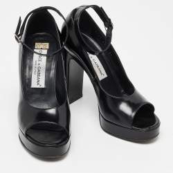 Pre Owned Dolce & Gabbana Black Patent Leather Block Heel Pumps Size 37