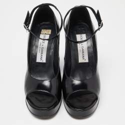 Pre Owned Dolce & Gabbana Black Patent Leather Block Heel Pumps Size 37