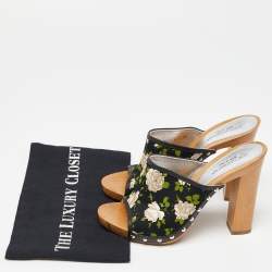 Dolce & Gabbana Mukticolor Floral Canvas and Leather Block Heel Mules Size 38
