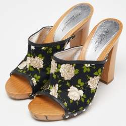 Dolce & Gabbana Mukticolor Floral Canvas and Leather Block Heel Mules Size 38
