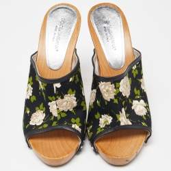 Dolce & Gabbana Mukticolor Floral Canvas and Leather Block Heel Mules Size 38