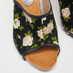 Dolce & Gabbana Mukticolor Floral Canvas and Leather Block Heel Mules Size 38