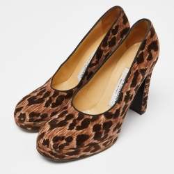 Pre Owned Dolce and Gabbana Brown Leopard Print Velvet Block Heel Pumps Size 37