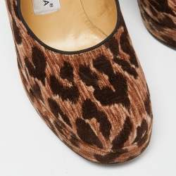 Pre Owned Dolce and Gabbana Brown Leopard Print Velvet Block Heel Pumps Size 37