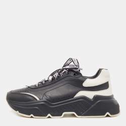 Pre Owned Dolce & Gabbana Black/White Leather Portofino Low Top Sneakers Size 40