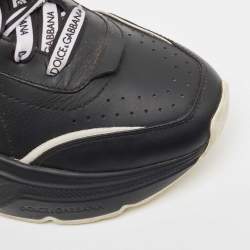 Pre Owned Dolce & Gabbana Black/White Leather Portofino Low Top Sneakers Size 40