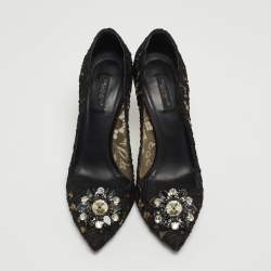 Pre Owned Dolce & Gabbana Black Lace Bellucci Pumps Size 40 