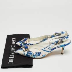 Pre Owned Dolce & Gabbana White/Blue Lurex Crystal Embellished Slingback Pumps Size 40