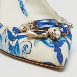 Pre Owned Dolce & Gabbana White/Blue Lurex Crystal Embellished Slingback Pumps Size 40