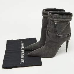 Pre Owned Dolce & Gabbana Grey Distressed Denim Pointed Toe Ankle Boots Size 37.5