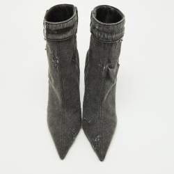 Pre Owned Dolce & Gabbana Grey Distressed Denim Pointed Toe Ankle Boots Size 37.5