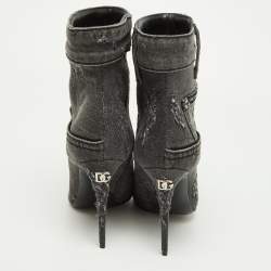 Pre Owned Dolce & Gabbana Grey Distressed Denim Pointed Toe Ankle Boots Size 37.5