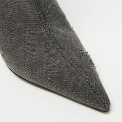 Pre Owned Dolce & Gabbana Grey Distressed Denim Pointed Toe Ankle Boots Size 37.5