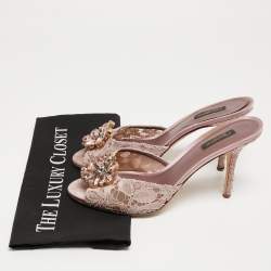 Pre Owned Dolce & Gabbana Purple Lace Crystal Embellished Slide Sandals Size 41