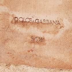 Pre Owned Dolce & Gabbana Gold Brocade Fabric Logo Slide Mules Size 36.5