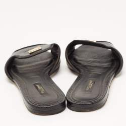 مملوكة مسبقًا Dolce & Gabbana Black Lizard Embossed Leather Sofia Slides Size 38