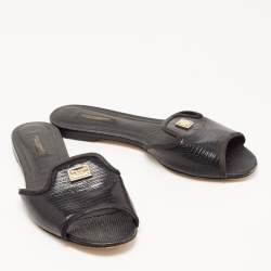 مملوكة مسبقًا Dolce & Gabbana Black Lizard Embossed Leather Sofia Slides Size 38